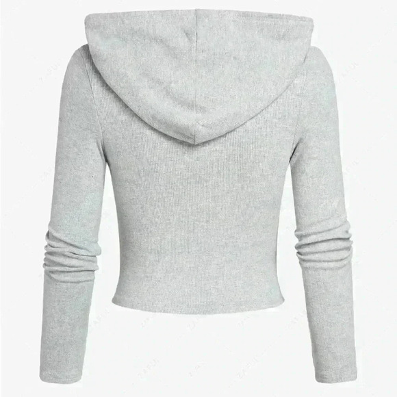 Zaful Sports Cropped hooded gray long sleeve top and free pants leggings size 8 - Picture 3 of 11